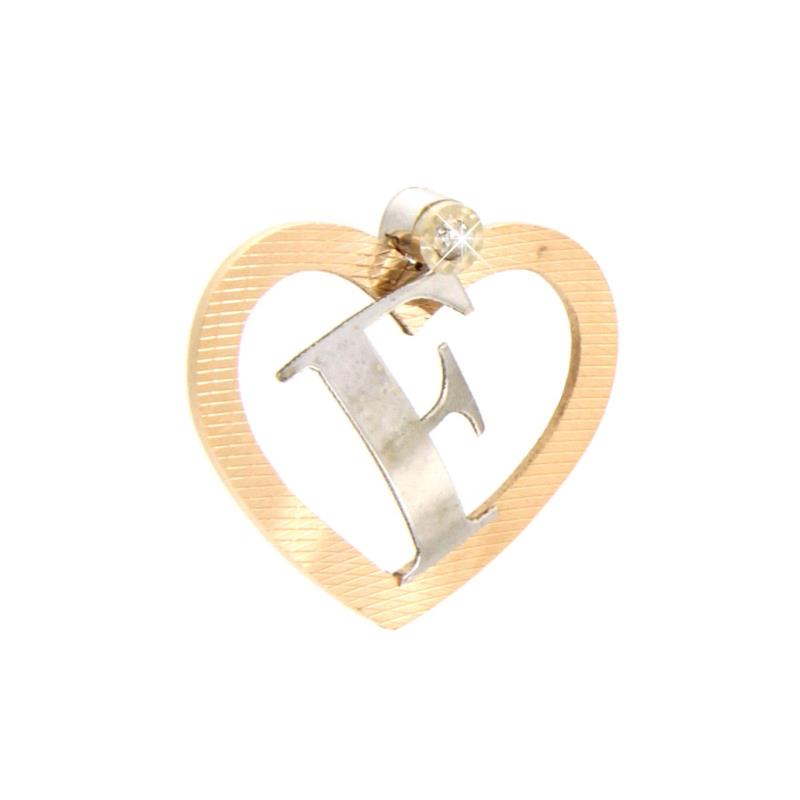 DONNAORO - CIONDOLO - DUE ORI 750/1000 - CUORE CON LETTERA "F" E DIAMANTE TAGLIO BRILLANTE CT 0.01 H - P2 - 