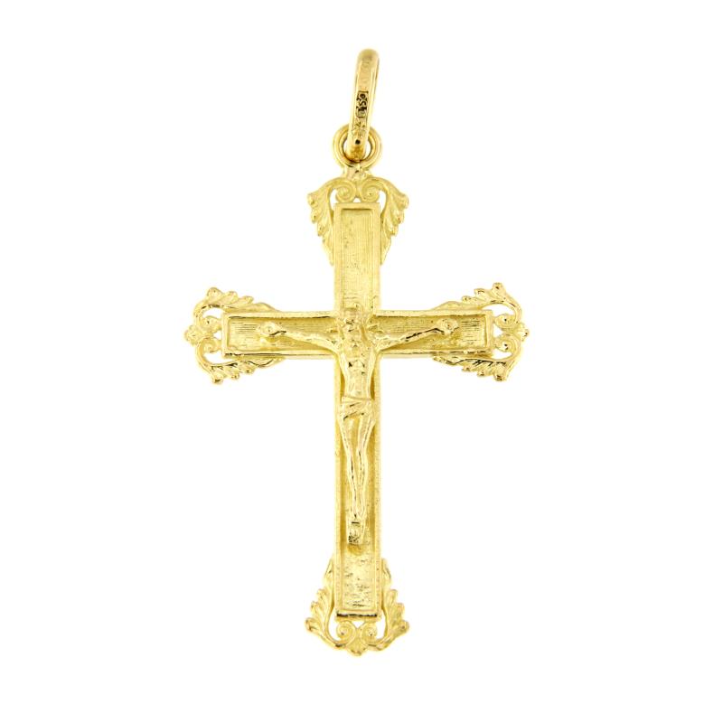 CIONDOLO ORO GIALLO 750/1000 CROCIFISSO CON LAVORAZIONE GREZZA  - 