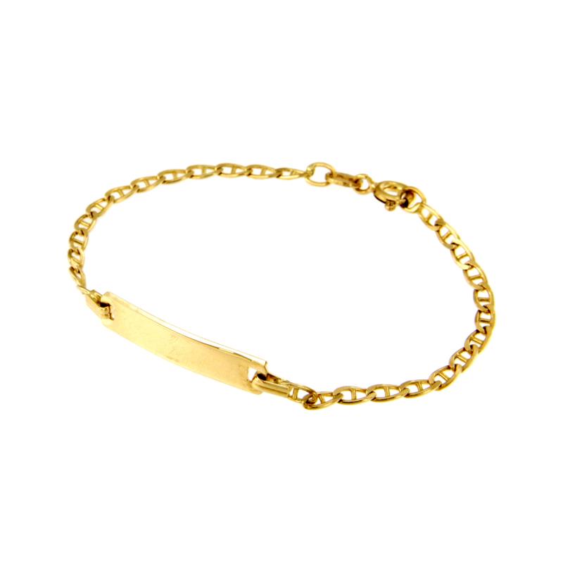 BRACCIALE ORO GIALLO 750/1000 MAGLIA GRUMETTA CON TRAVERSINO E TARGHETTA - CM 14.5 - 