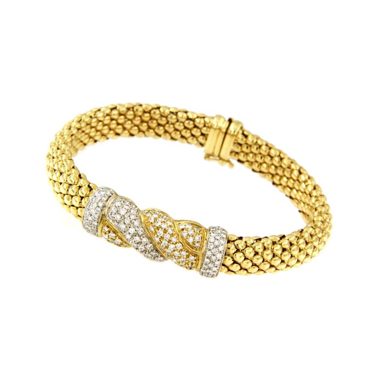 BRACCIALE DUE ORI 750/1000 SEMI-RIGIDO CON PAVÈ DI DIAMANTI T. BRILLANTE CARATI  1.00  COLORE G - VS   CM 18 - 