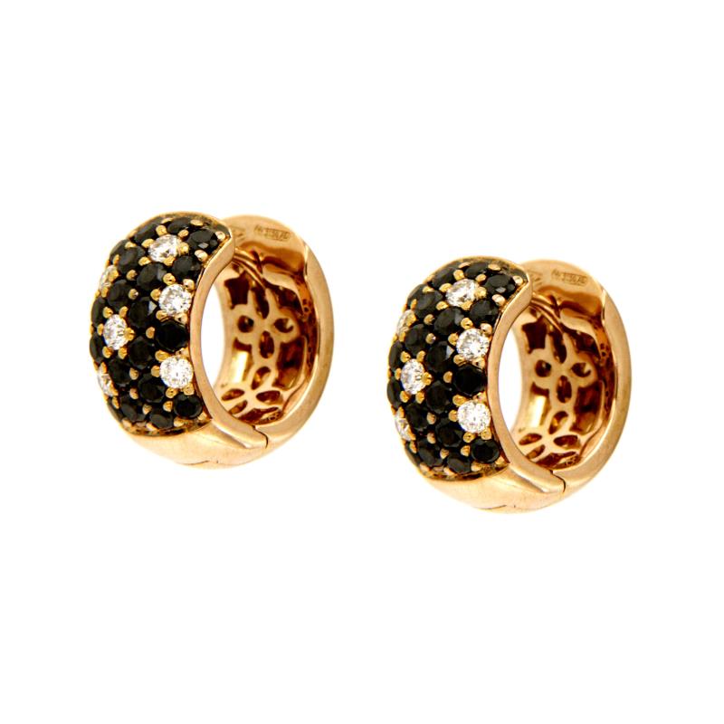 COPPIA ORECCHINI ORO ROSA 750/1000 CERCHIETTI CON PAV&Egrave; DI DIAMANTI TAGLIO BRILLANTE BLACK E WHITE G - VS2 CT 0.90 TOTALI - 