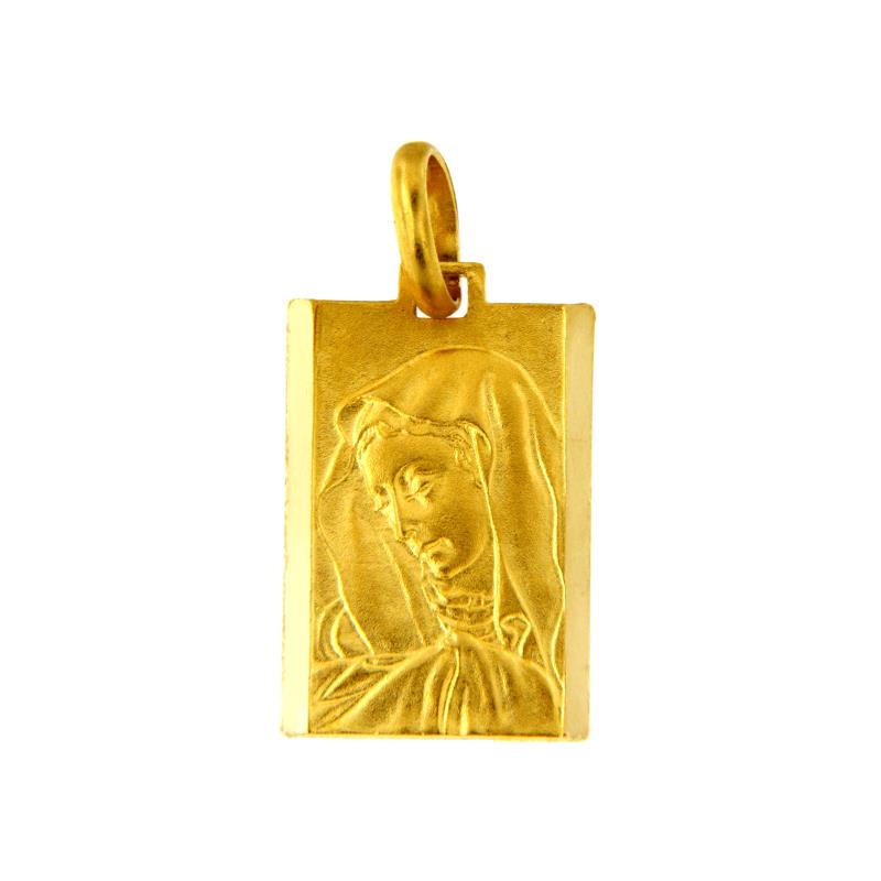 MEDAGLIA RELIGIOSA ORO GIALLO 750/1000 SATINATA CON MADONNA - 