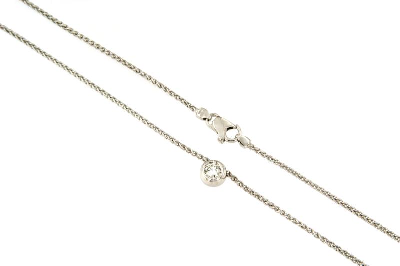 COLLANA ORO BIANCO 750/1000 PUNTO LUCE A CIPOLLINO CON DIAMANTE TAGLIO BRILLANTE CT 0.22 K - VS2 - CM. 40 - 