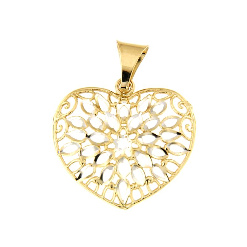 CIONDOLO DUE ORI 750/1000 CUORE TRAFORATO  - 