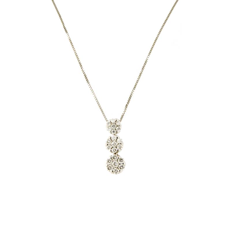 CATENA CON PENDENTE ORO BIANCO 750/1000 A PAVE' DI DIAMANTI TAGLIO BRILLANTE CT 0.23 TOTALI G - SI1 - CM. 40 - 