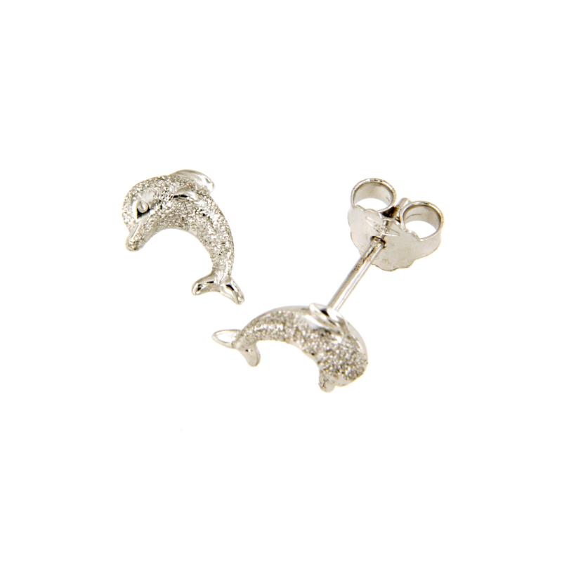 COPPIA ORECCHINI ORO BIANCO 750/1000 DELFINI SEMI-DIAMANTATI - 