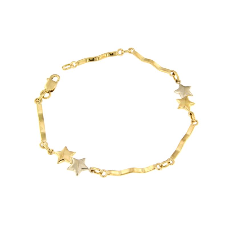 BRACCIALE DUE ORI 750/1000 A SEGMENTI CON STELLE - CM 18 - 