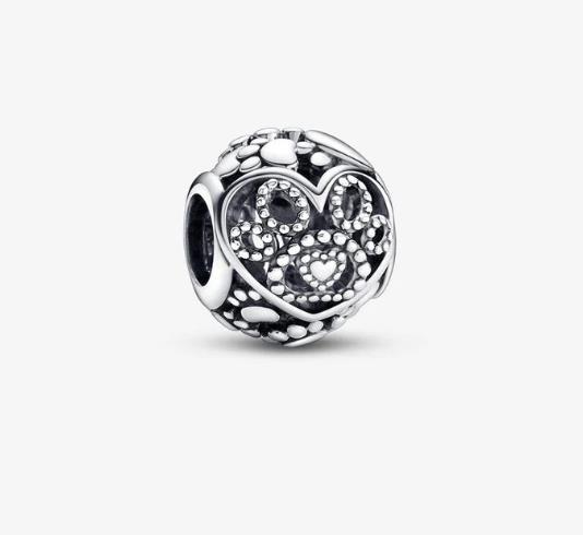 PANDORA - CHARM - ARGENTO 925/1000 - MOD. OPENWOK ZAMPINA E CUORI - PANDORA