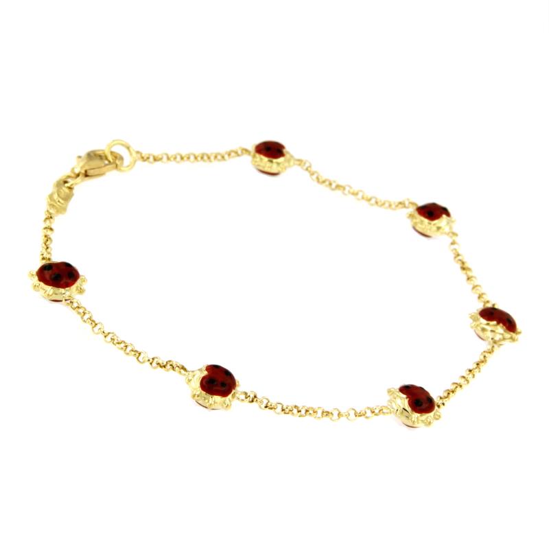 BRACCIALE ORO GIALLO 750/1000 CON COCCINELLE SMALTATE - CM. 18.5 - 