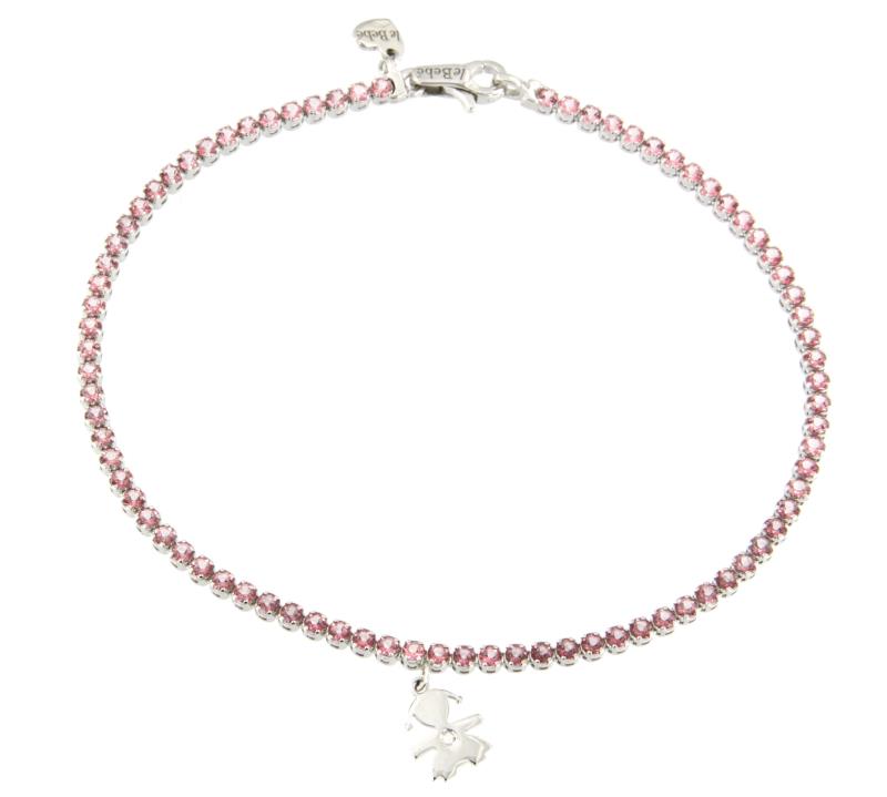 LE BEB&Egrave; - TENNIS - ORO BIANCO 750/1000 - CON TOPAZI ROSA E BIMBA CON DIAMANTE T. BRILLANTE CT 0.005 G - SI1 - LE BEBE