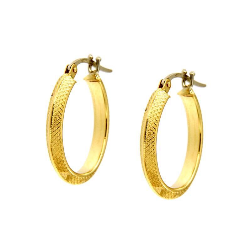 COPPIA ORECCHINI ORO GIALLO 750/1000 OVALI SEMI-ZIGRINATI - 
