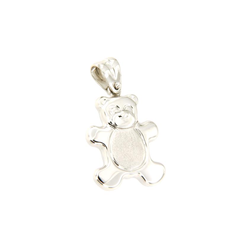 CIONDOLO ORO BIANCO 750/1000 ORSETTO SEMI-SATINATO - 