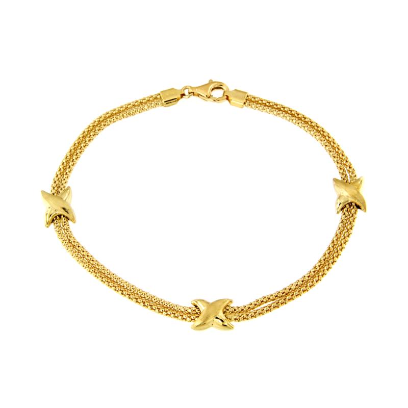 BRACCIALE ORO GIALLO 750/1000 MAGLIA DOPPIO FILO CON INTRECCI SEMI-SATINATI - CM 18.5 - 