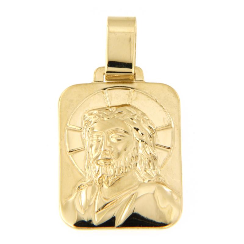 MEDAGLIA RELIGIOSA ORO GIALLO 750/1000 RETTANGOLARE SEMI-SATINATA CON VOLTO DI CRISTO - 