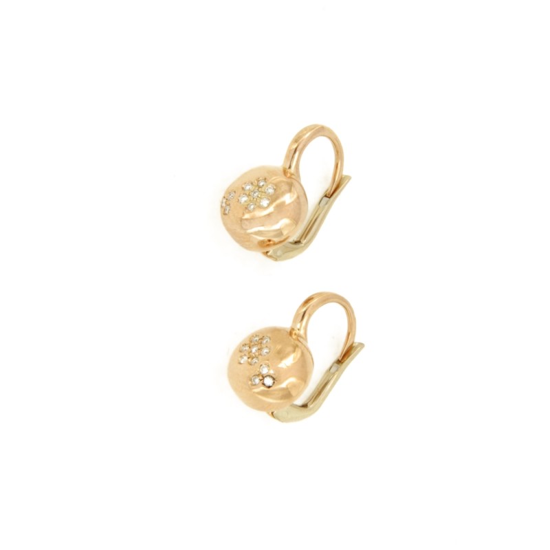 COPPIA ORECCHINI ORO ROSA 750/1000 MONACHELLE CON PAV&Egrave; DI DIAMANTI TAGLIO BRILLANTE CT 0.08 TOTALI G - SI1 - 