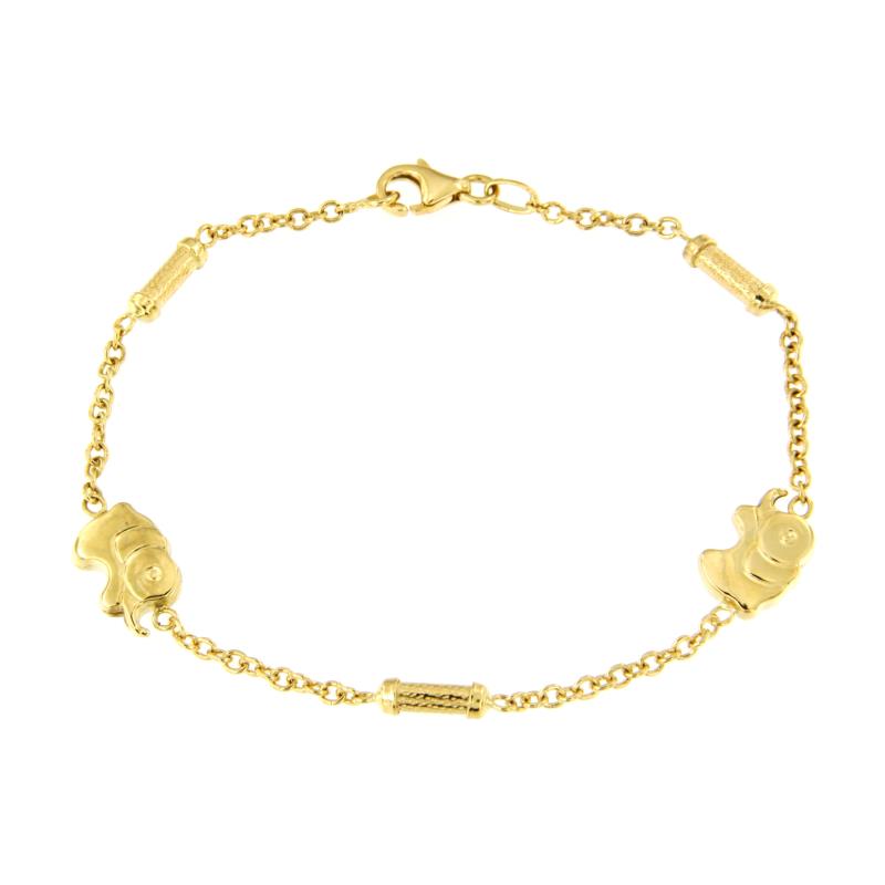 BRACCIALE ORO GIALLO 750/1000 MAGLIA ROLÒ CON ELEFANTINI E INSERTI ZIGRINATI - CM 18.5 - 