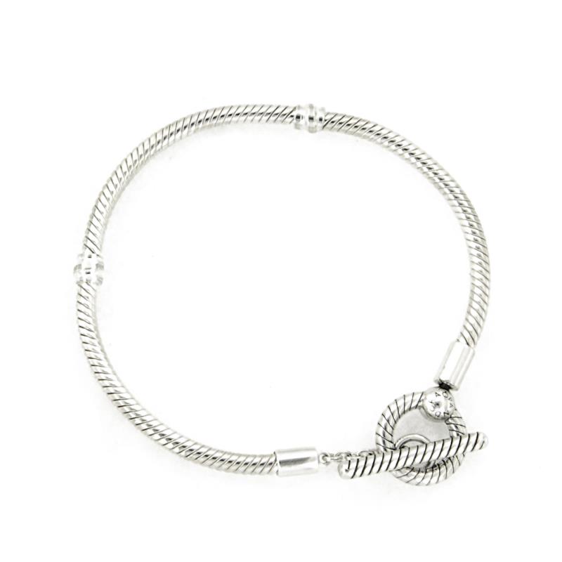 PANDORA - BRACCIALE - ARGENTO 925/1000 - MOD. MOMENTS CON CHIUSURA A T - CM. 17.5 - PANDORA