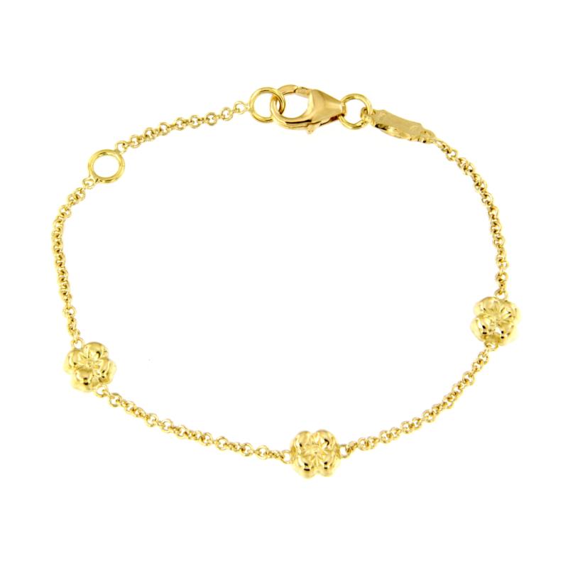 BRACCIALE ORO GIALLO 750/1000 MAGLIA ROLÒ CON FIORI - CM 14 - 