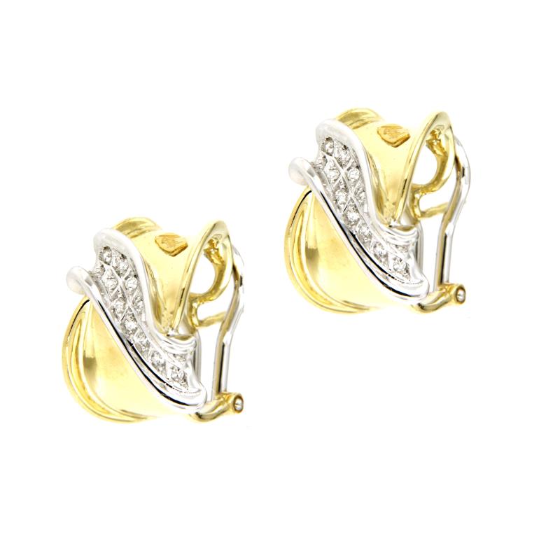 RECARLO - COPPIA ORECCHINI - DUE ORI 750/1000 - A CLIP CON DIAMANTI T. HUIT-HUIT CT 0.20 TOT. - RECARLO