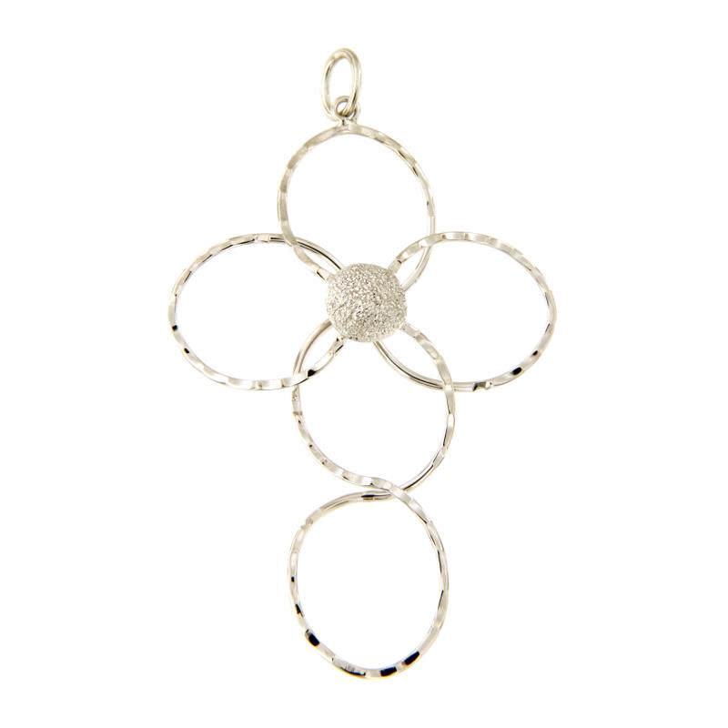 CIONDOLO ORO BIANCO 750/1000 SEMI-DIAMANTATA E SEMI-MARTELLATA - 