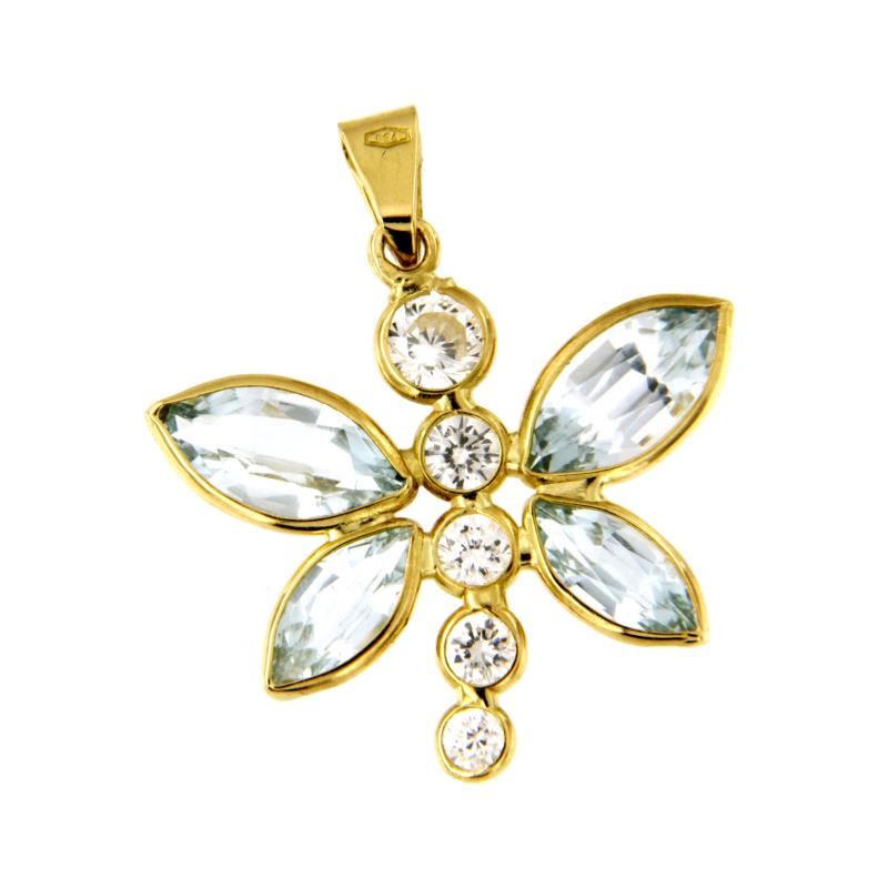CIONDOLO ORO GIALLO 750/1000 LIBELLULA CON ZIRCONI - 