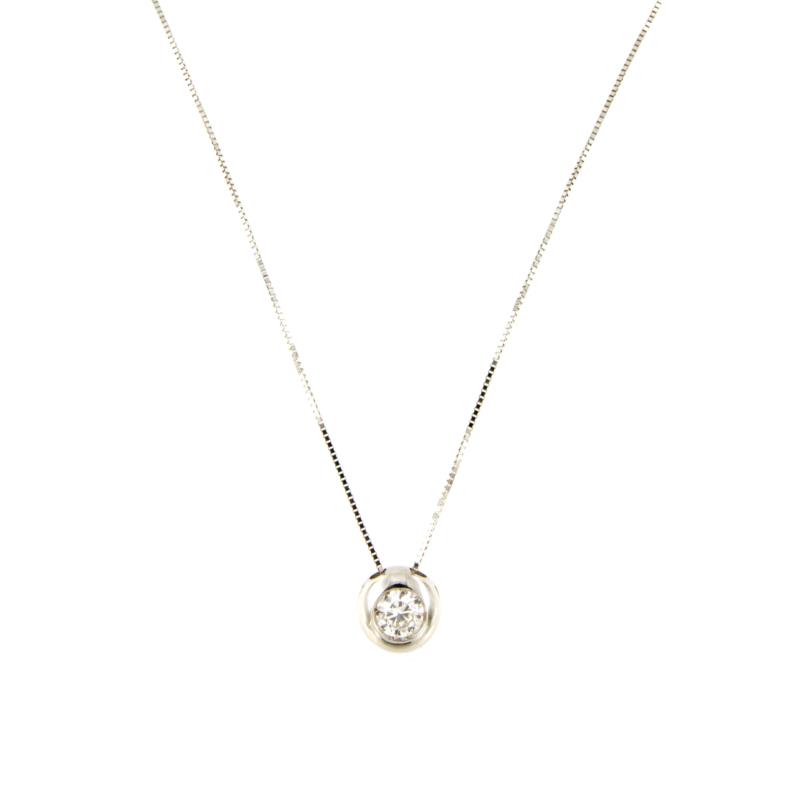 COLLANA ORO BIANCO 750/1000 PUNTO LUCE A CIPOLLINO CON DIAMANTE TAGLIO BRILLANTE CT 0.25 G - SI1 - CM 42 - 