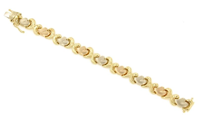 BRACCIALE TRE ORI 750/1000 SEMI-SATINATO A CUORI - CM. 19.5 - 
