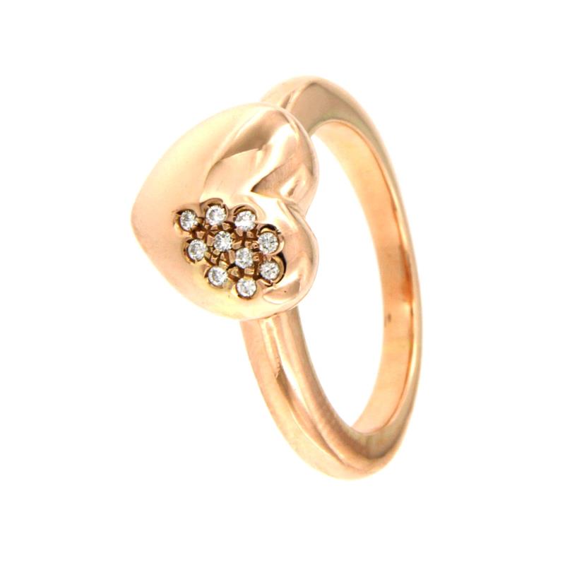 ANELLO ORO ROSA 750/1000 CUORE CON DIAMANTI TAGLIO BRILLANTE CT. 0,05 TOT. G - VS - MIS. 11 - 