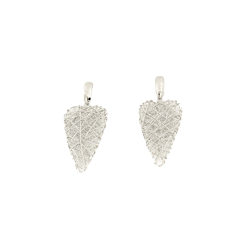 COPPIA ORECCHINI ORO BIANCO 750/1000 PENDENTI CON CUORI DI FILO - 