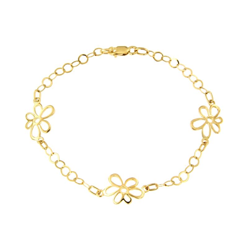BRACCIALE ORO GIALLO 750/1000 MAGLIA ROLO' CON FIORI - CM.19 - 