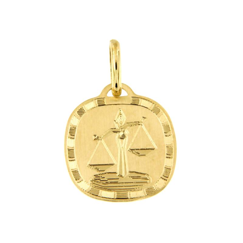 MEDAGLIETTA ORO GIALLO 750/1000 SEMI-SATINATA SEGNO ZODIACALE BILANCIA - 