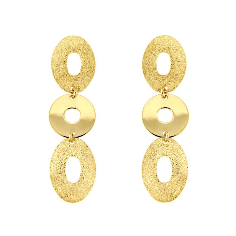 COPPIA ORECCHINI ORO GIALLO 750/1000 PENDENTI CON OVALI SEMI-DIAMANTATI  - 