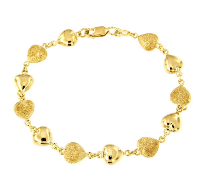 BRACCIALE ORO GIALLO 750/1000 CON CUORI LUCIDI E DIAMANTATI - CM. 18.5 - 