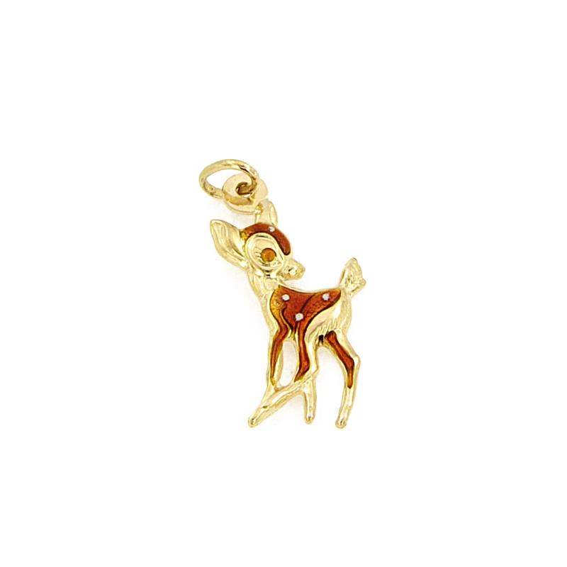 CIONDOLO ORO GIALLO 750/1000 BAMBI SMALTATO - 