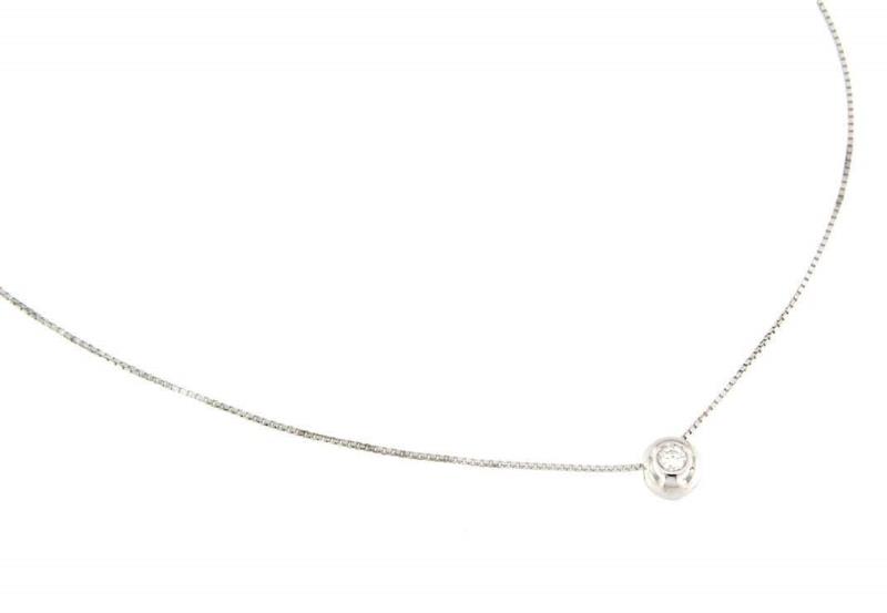COLLANA ORO BIANCO 750/1000 P. LUCE A CIPOLLINO CON DIAMANTE T. BRILLANTE CT.0,08 G - SI1 - CM 43 - 