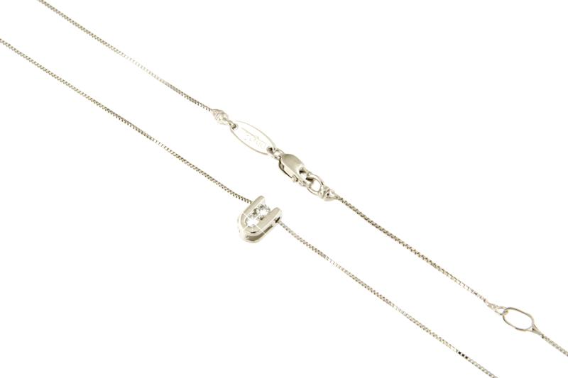 DAVITE E DELUCCHI - CATENA CON PENDENTE - ORO BIANCO 750/1000 - PUNTO LUCE DOPPIO CON DIAMANTI TAGLIO BRILLANTE CT 0.12 TOTALI F - VS2 - CM. 44 - DAVITE E DELUCCHI