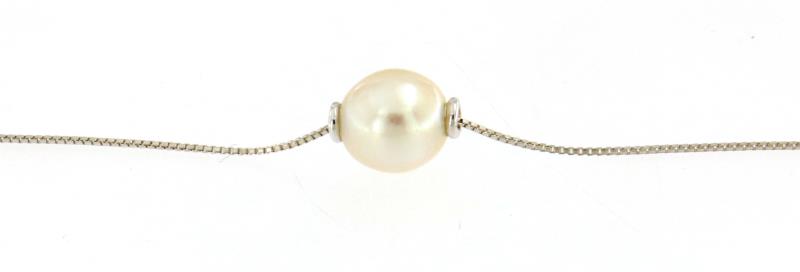 COLLANA ORO BIANCO 750\1000 CON PERLA LUNGHEZZA 42 CM - 