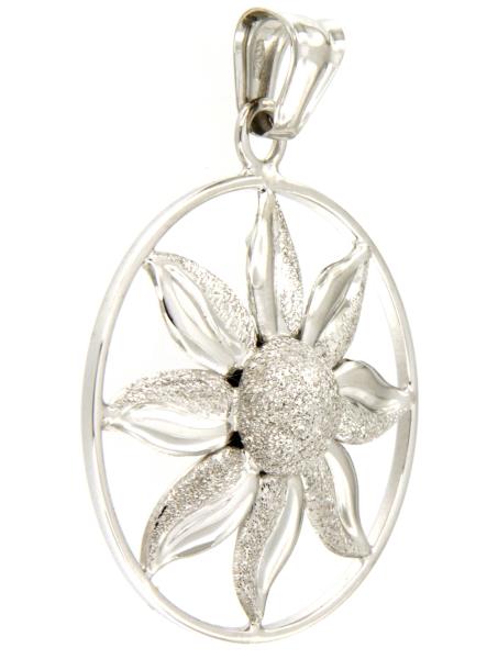 CIONDOLO ORO BIANCO 750/1000 FIORE SEMI-DIAMANTATO - 