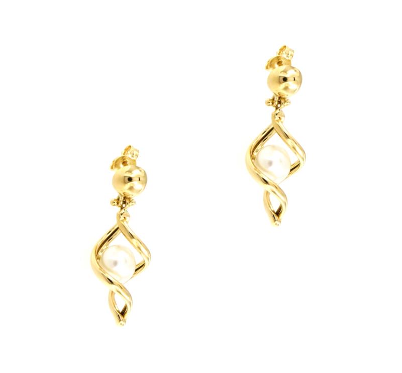 COPPIA ORECCHINI ORO GIALLO 750/1000 PENDENTI CON PERLA AKOYA MM. 7.50 - 