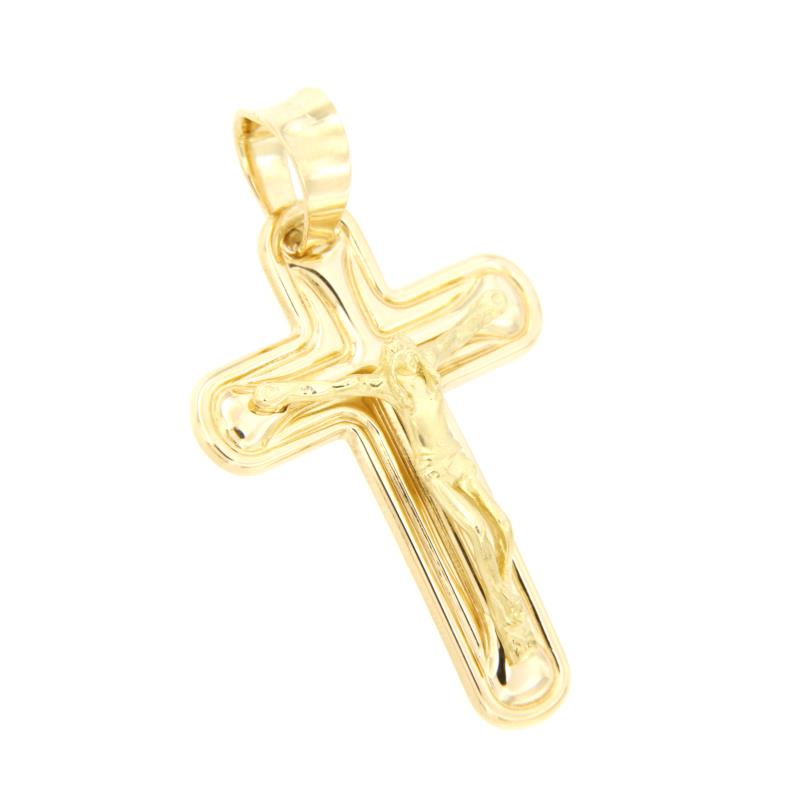 CIONDOLO ORO GIALLO 750/1000 CROCIFISSO SEMI-SABBIATO - 