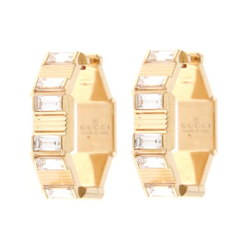 GUCCI - COPPIA ORECCHINI - ORO ROSA 750/1000 - COLLEZIONE LINK TO LOVE CERCHI OTTOGONALI  CON DIAMANTI TAGLIO BAGUETTE CT 1.08 TOTALI - GUCCI