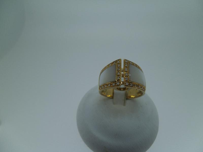 ANELLO FASCIA ORO GIALLO 750/1000 CON 32 DIAMANTI TAGLIO BRILLANTI 0.01 CT CAD. E MADREPERLA ORO G. 750/1000 - 