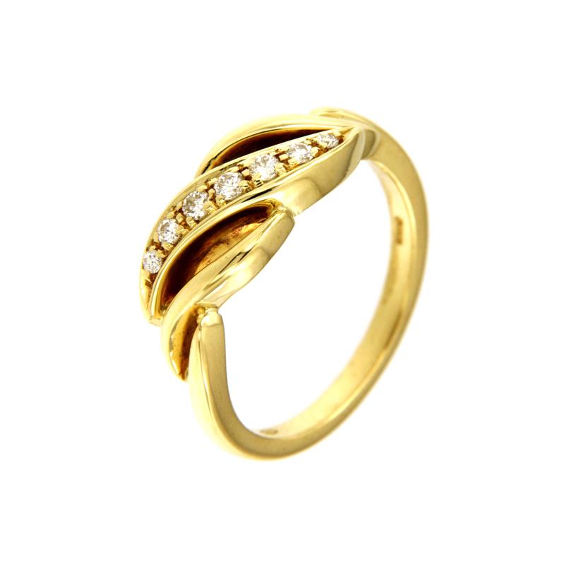 ANELLO ORO GIALLO 750/1000 ONDE CON PAVÈ DI DIAMANTI TAGLIO BRILLANTE CT 0.10 TOTALI G - VS2 - MIS.13 - 