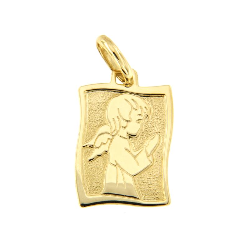 MEDAGLIA RELIGIOSA ORO GIALLO 750/1000 RETTANGOLARE CON ANGIOLETTO - 