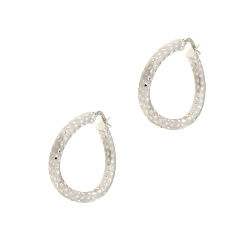 COPPIA ORECCHINI ORO BIANCOI 750/1000 CERCHI ONDULATI SEMI-SATINATI - 