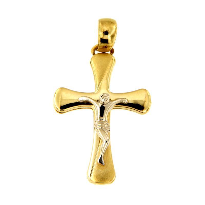 CIONDOLO DUE ORI 750/1000 CROCIFISSO SEMI-SATINATO - 