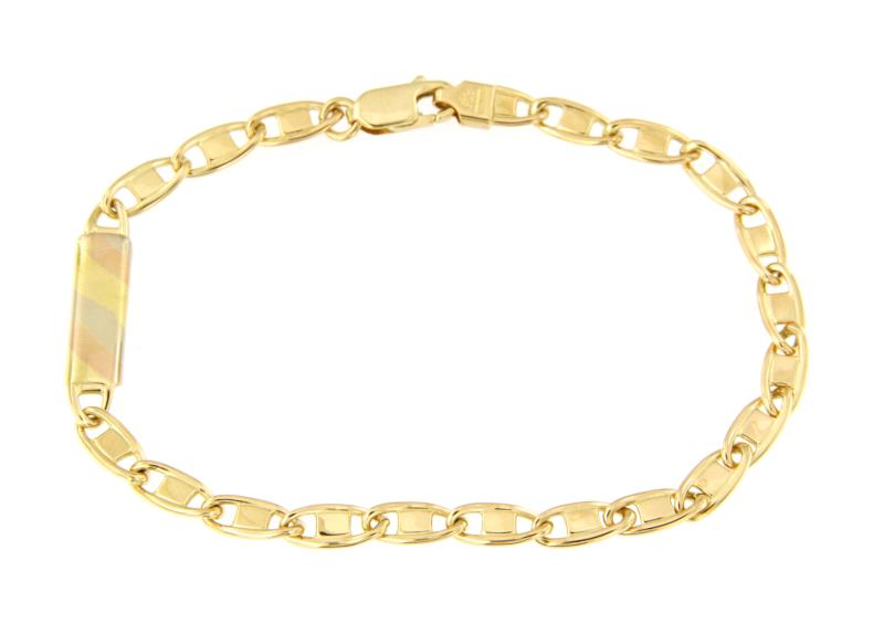 BRACCIALE TRE ORI 750/1000 MAGLIA VALENTINO CON TARGHETTA SEMISATINATA - CM 20 - 