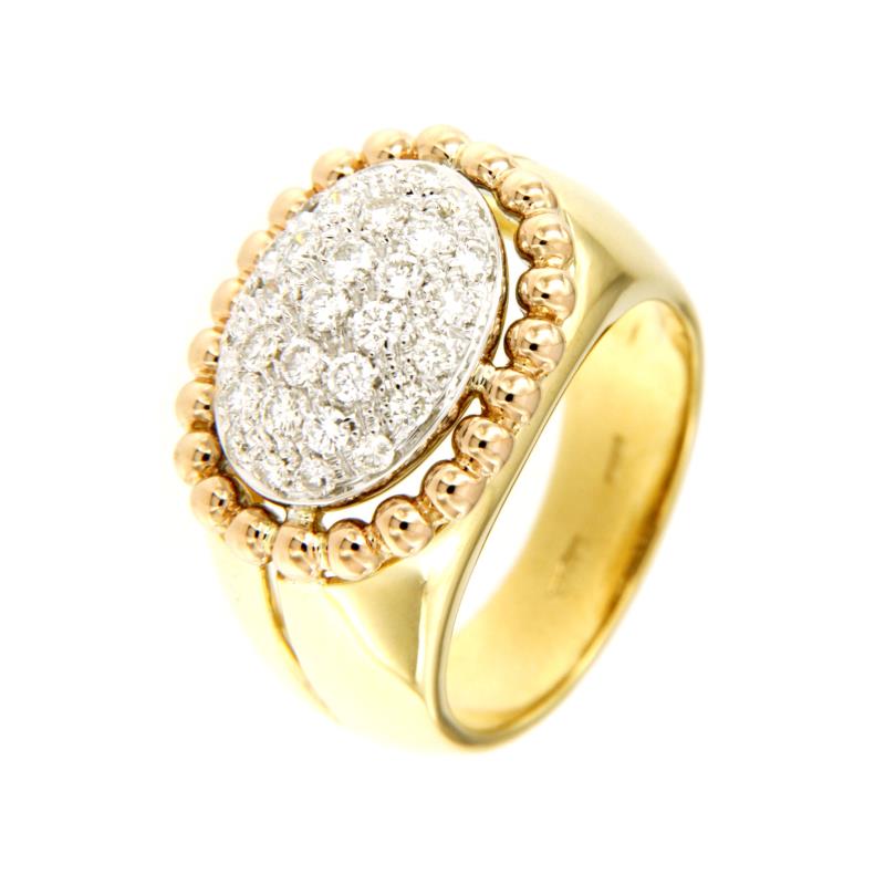 ANELLO TRE ORI 750/1000 OVALE CON PAV&Egrave; DI DIAMANTI TAGLIO BRILLANTE CT 0.70 TOTALI H - SI1  - MIS. 15 (MAX 3 MISURE - 