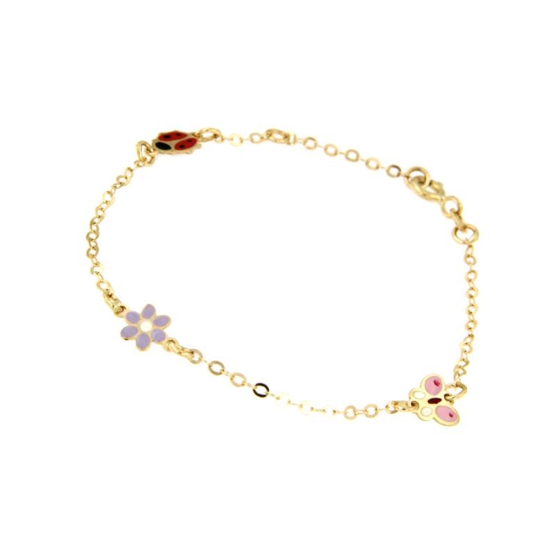 BRACCIALE ORO GIALLO 750/1000 CON SOGGETTI SMALTATI - CM. 16 - 