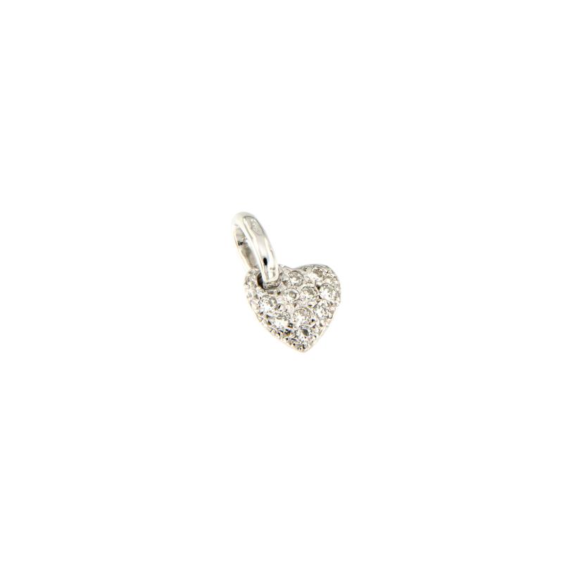 CIONDOLO ORO B. 750/1000 CUORE CON PAV&Egrave; DI DIAMANTI T. BRILLANTE CT 0.10 TOT. H - SI3 - 